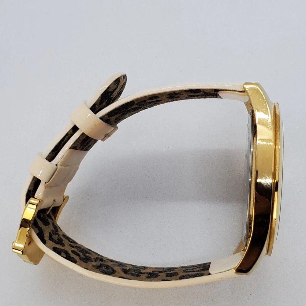 Betsey Johnson Women's Watch 40MM White Dial Gold Case Cream‎ Bands New Battery